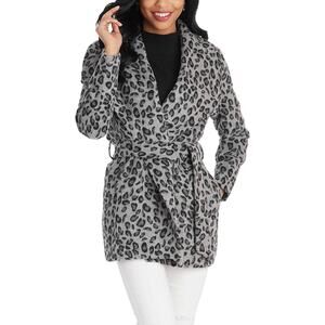 Mud Pie Women’s Leopard Print Belted Jacket Gray Black Long Sleeve Size XL